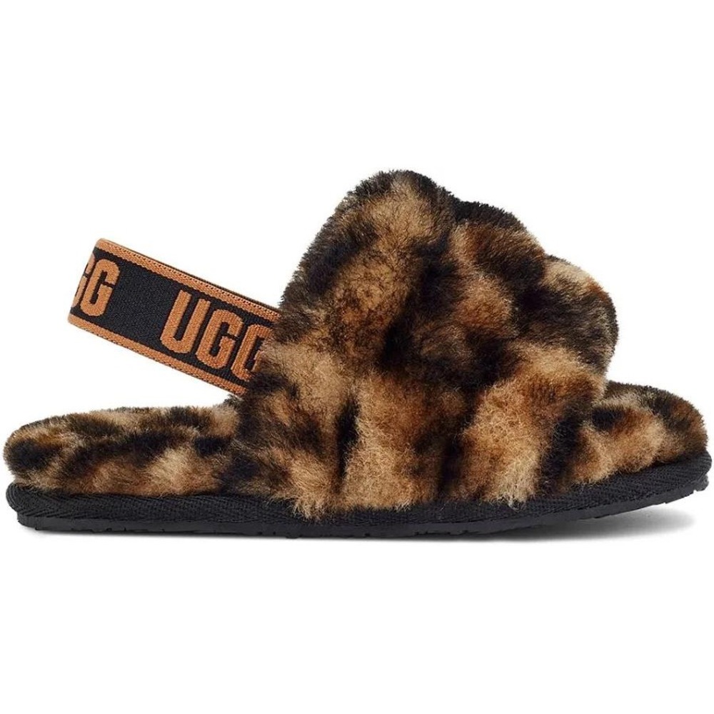 UGG Infant Fluff Yeah Leopard Print Faux Fur Slingback Slides Sandals Size 4/5
